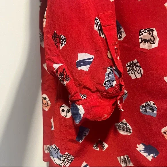 Anthropologie John Mark Silk Dog Print Tunic Playful Artistic Button Front Top - Picture 8 of 13